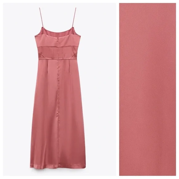 Zara Pink Satin Midi Dress - Picture 7 of 13